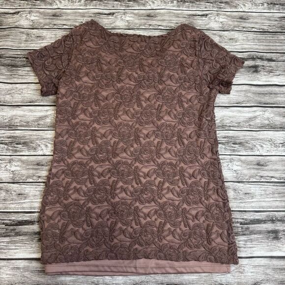 la vanya Women's Lace Overlay Jeweled Neck Tee T Shirt S SM Small Purple Stretch - Picture 12 of 12